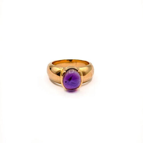 Bague 40.5 Bague en or jaune 18 carats et améthyste cabochon 58 Facettes