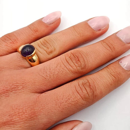 Bague 40.5 Bague en or jaune 18 carats et améthyste cabochon 58 Facettes