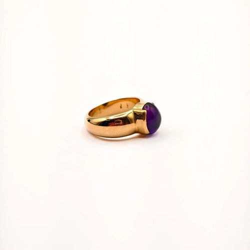 Bague 40.5 Bague en or jaune 18 carats et améthyste cabochon 58 Facettes