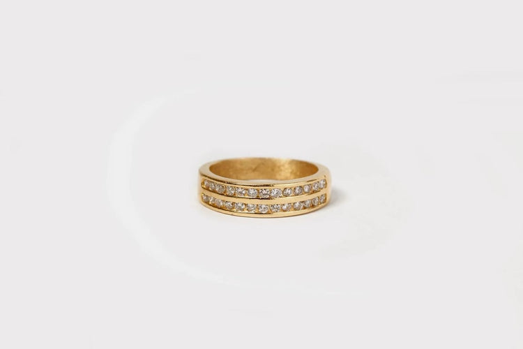 Bague 51 Bague double rangs en or jaune 18 carats et diamants 58 Facettes