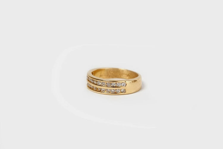 Bague 51 Bague double rangs en or jaune 18 carats et diamants 58 Facettes