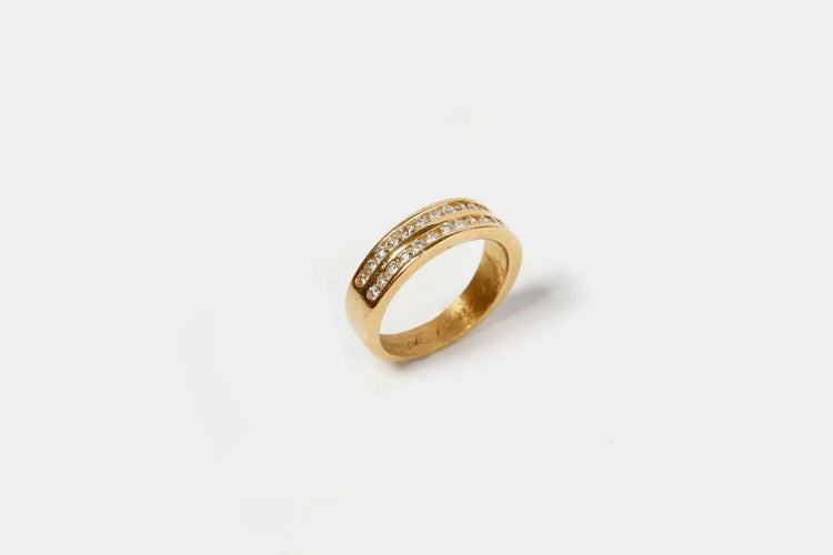 Bague 51 Bague double rangs en or jaune 18 carats et diamants 58 Facettes