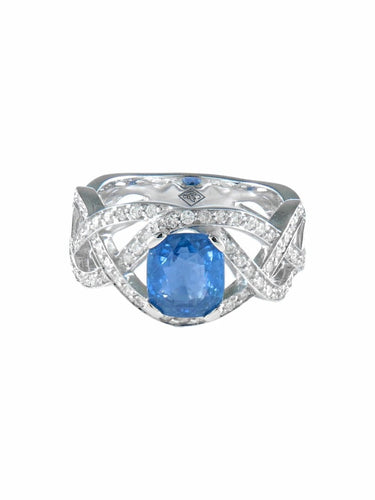 Bague 54 Bague entrelacée en or blanc et saphir 2,65 ct, diamants 58 Facettes 418 50066