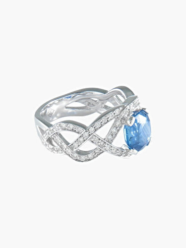 Bague 54 Bague entrelacée en or blanc et saphir 2,65 ct, diamants 58 Facettes 418 50066