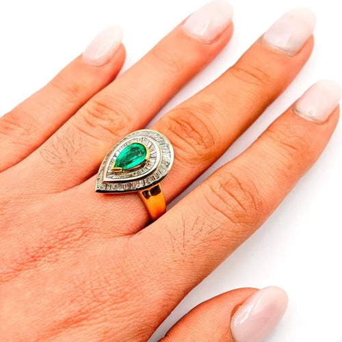 Bague 59 Bague bicolore en or jaune et or blanc 18 carats, diamants et émeraude 58 Facettes 21022081