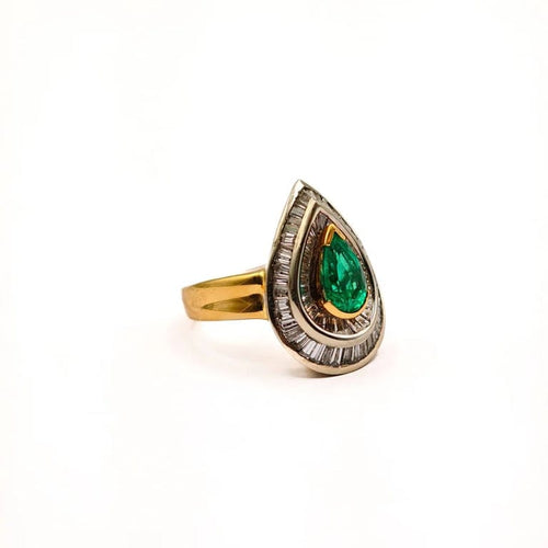 Bague 59 Bague bicolore en or jaune et or blanc 18 carats, diamants et émeraude 58 Facettes 21022081