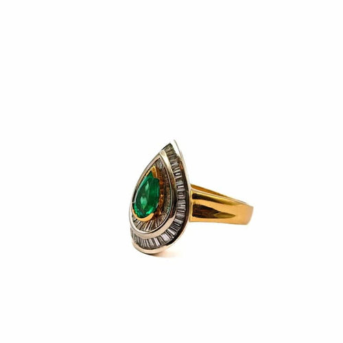Bague 59 Bague bicolore en or jaune et or blanc 18 carats, diamants et émeraude 58 Facettes 21022081