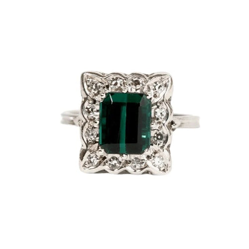 Bague 47 Bague en or blanc 18 carats avec tourmaline et diamants 58 Facettes