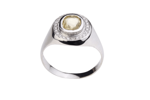 Bague 56 Bague en or blanc 18 carats au saphir jaune et diamants 58 Facettes