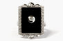 Bague 53 Bague Art déco en or blanc 18 carats, onyx et diamants 58 Facettes