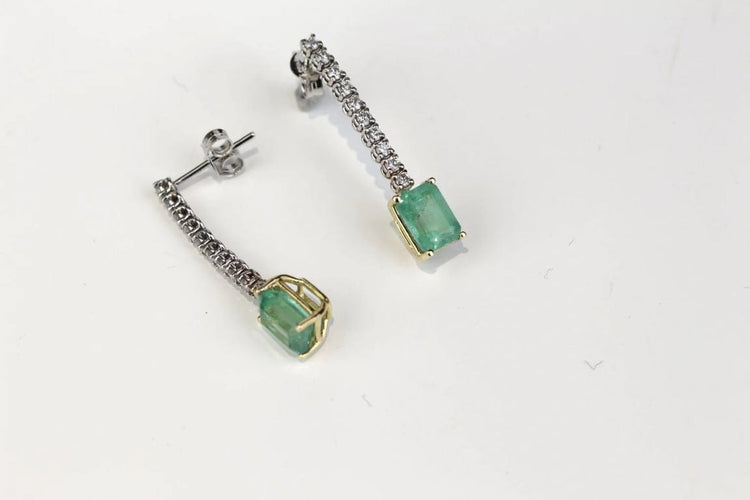 Boucles d'oreilles Boucles d’oreilles en or bicolore 18K avec émeraudes et diamants 58 Facettes