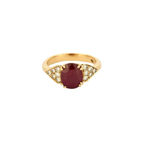 Bague 55 Bague en or jaune 18K sertie d’un rubis et diamants 58 Facettes