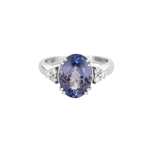 Bague 56 Bague en or blanc 18K avec tanzanite et diamants 58 Facettes