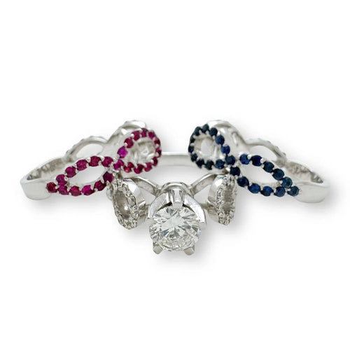 Bague 54 Trio d'Infinité - Bague interchangeable en or blanc avec diamants, rubis et saphirs 58 Facettes