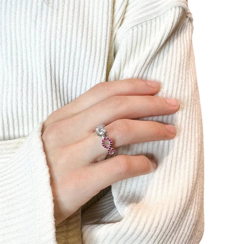 Bague 54 Trio d'Infinité - Bague interchangeable en or blanc avec diamants, rubis et saphirs 58 Facettes
