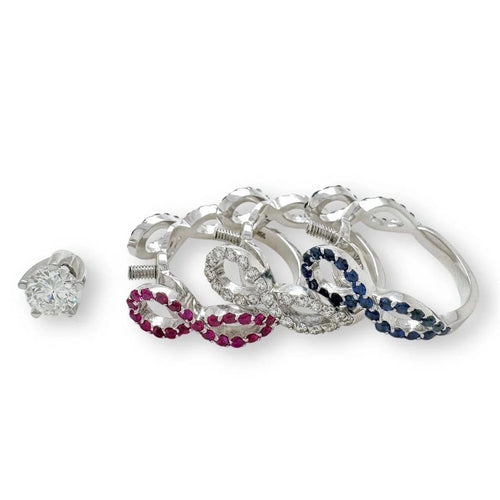 Bague 54 Trio d'Infinité - Bague interchangeable en or blanc avec diamants, rubis et saphirs 58 Facettes