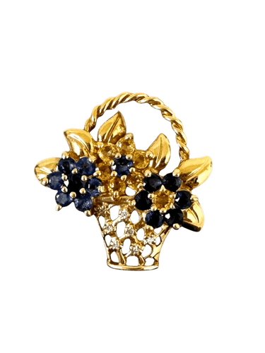Broche Broche « Panier Fleuri » en or jaune 18 carats, diamants et saphirs 58 Facettes