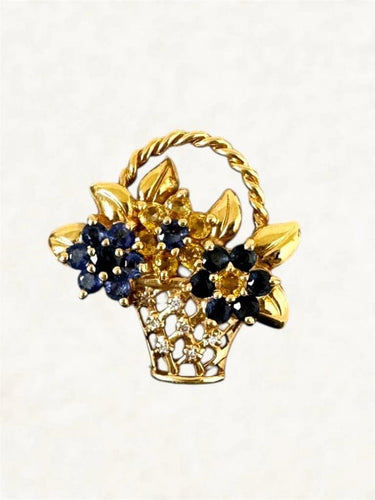 Broche Broche « Panier Fleuri » en or jaune 18 carats, diamants et saphirs 58 Facettes