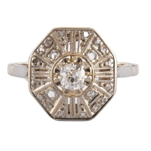 Bague 52 Bague Art déco octogonale en or gris et platine aux diamants 58 Facettes