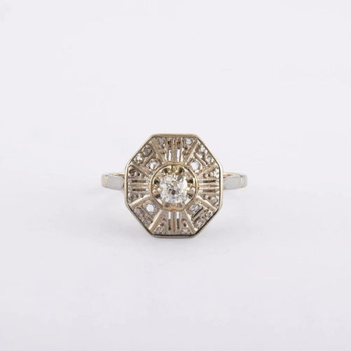 Bague 52 Bague Art déco octogonale en or gris et platine aux diamants 58 Facettes