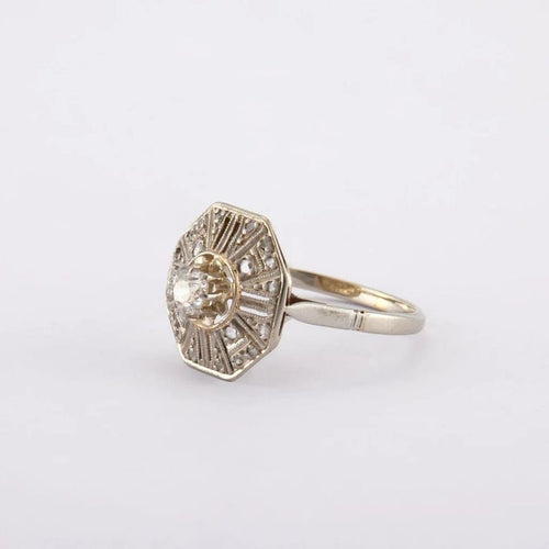 Bague 52 Bague Art déco octogonale en or gris et platine aux diamants 58 Facettes