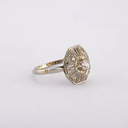 Bague 52 Bague Art déco octogonale en or gris et platine aux diamants 58 Facettes