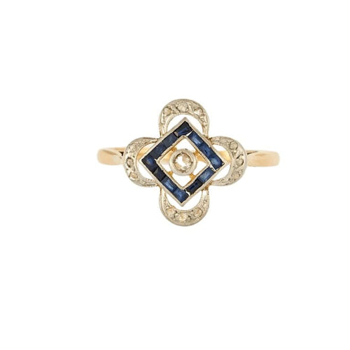 Bague 55.5 Bague quadrilobée - Saphirs et diamants en or jaune 18 carats 58 Facettes