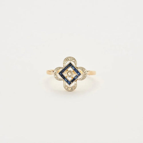 Bague 55.5 Bague quadrilobée - Saphirs et diamants en or jaune 18 carats 58 Facettes