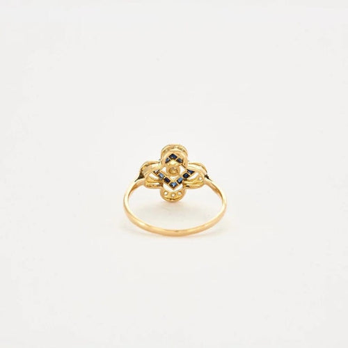 Bague 55.5 Bague quadrilobée - Saphirs et diamants en or jaune 18 carats 58 Facettes