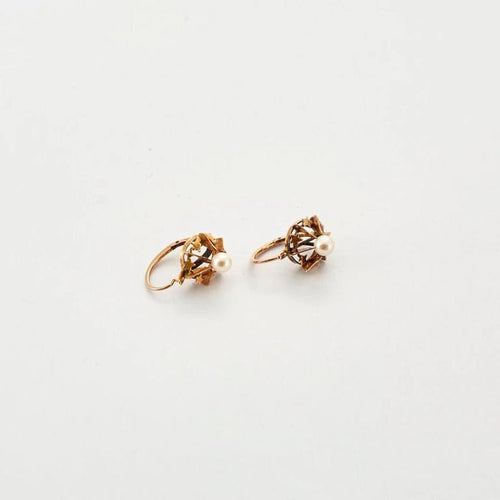 Boucles d'oreilles Dormeuses anciennes - Boucles d’oreilles en or rose 18 carats et perles 58 Facettes
