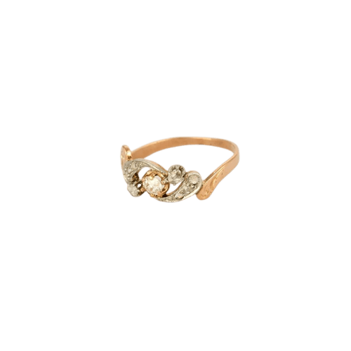 Bague 55.5 Bague diamants fin XIXe en or rose 18 carats et platine 58 Facettes