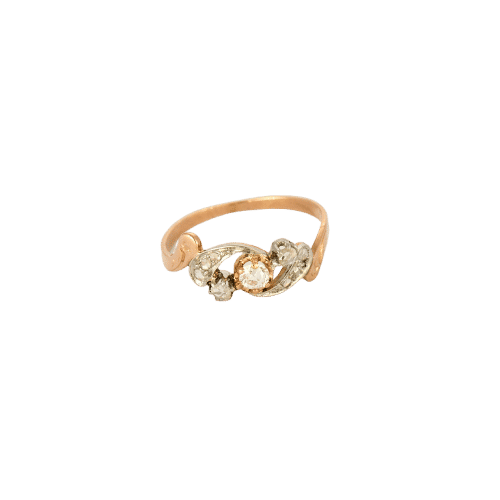 Bague 55.5 Bague diamants fin XIXe en or rose 18 carats et platine 58 Facettes