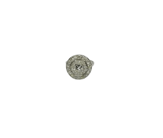 Bague 51 Bague Art déco - Rosace en platine et diamants 58 Facettes