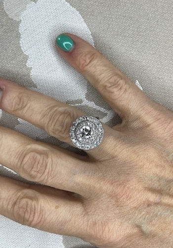 Bague 51 Bague Art déco - Rosace en platine et diamants 58 Facettes