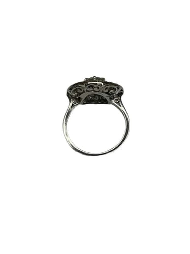 Bague 51 Bague Art déco - Rosace en platine et diamants 58 Facettes
