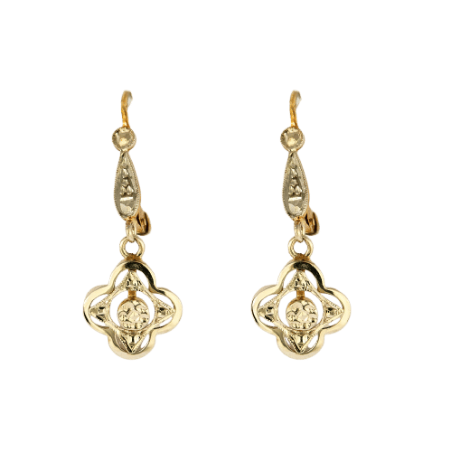 Boucles d'oreilles Pendants d’oreilles polylobés vers 1900 en or jaune et blanc 18 carats 58 Facettes
