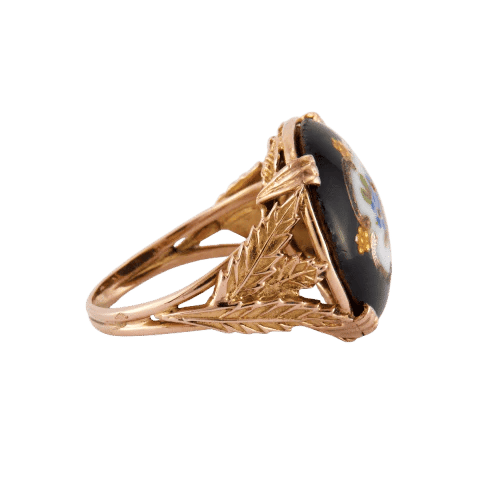 Bague 54 Bague cabochon en porcelaine en or jaune 18 carats 58 Facettes
