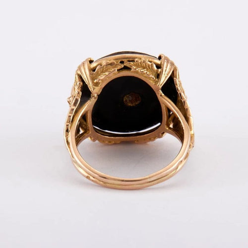 Bague 54 Bague cabochon en porcelaine en or jaune 18 carats 58 Facettes