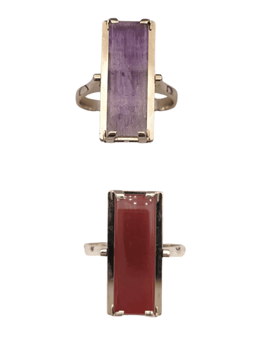 Bague 55 Bague réversible vintage en or gris 18K, améthyste et cornaline 58 Facettes