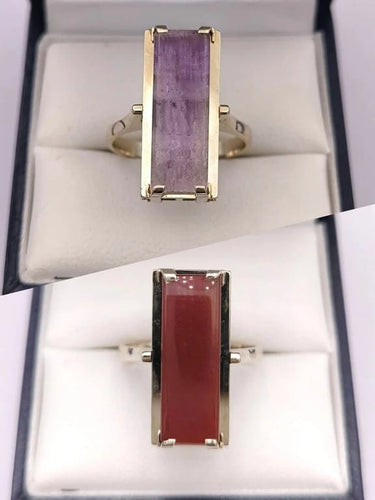 Bague 55 Bague réversible vintage en or gris 18K, améthyste et cornaline 58 Facettes
