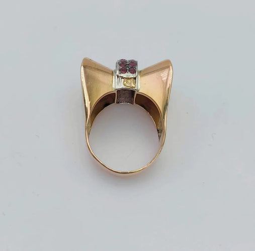 Bague 51 Bague tank nœud vintage en or 18k et rubis 58 Facettes
