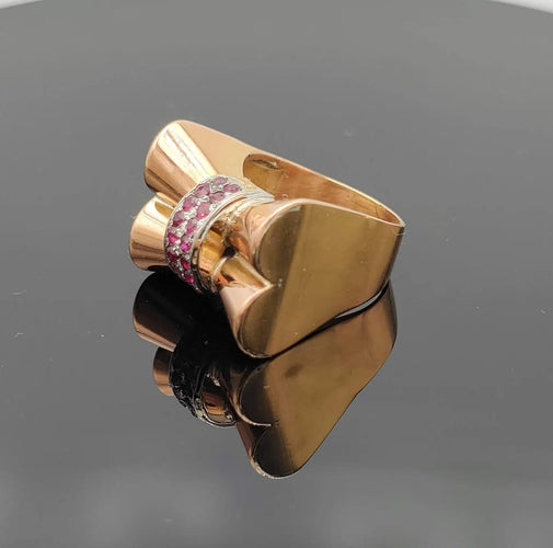 Bague 51 Bague tank nœud vintage en or 18k et rubis 58 Facettes