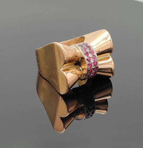 Bague 51 Bague tank nœud vintage en or 18k et rubis 58 Facettes
