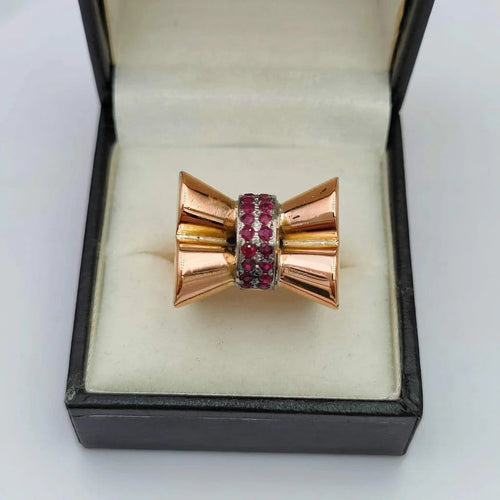 Bague 51 Bague tank nœud vintage en or 18k et rubis 58 Facettes