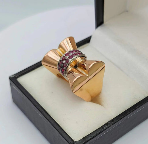 Bague 51 Bague tank nœud vintage en or 18k et rubis 58 Facettes
