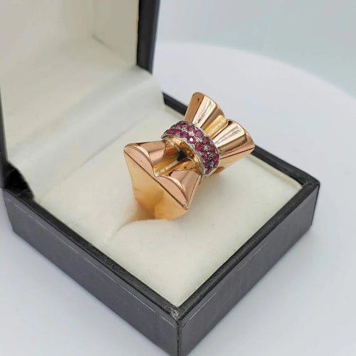 Bague 51 Bague tank nœud vintage en or 18k et rubis 58 Facettes