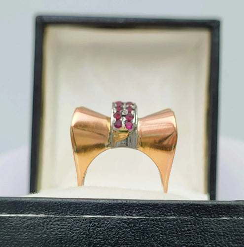 Bague 51 Bague tank nœud vintage en or 18k et rubis 58 Facettes