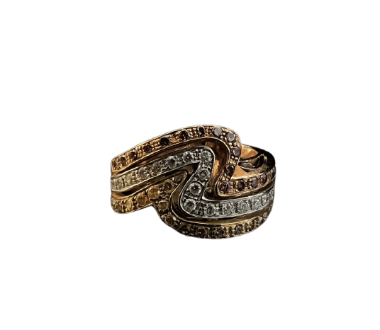 Bague 55 Bague bandeau en or tricolore 18 carats et diamants fancy 58 Facettes