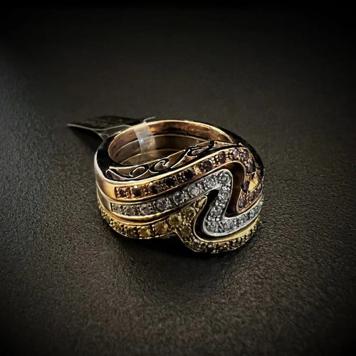 Bague 55 Bague bandeau en or tricolore 18 carats et diamants fancy 58 Facettes