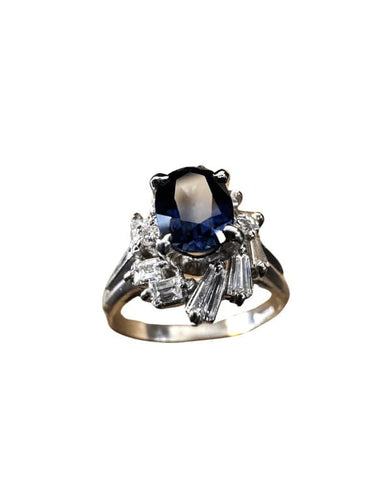 Bague 53 Bague en platine avec saphir et diamants 58 Facettes